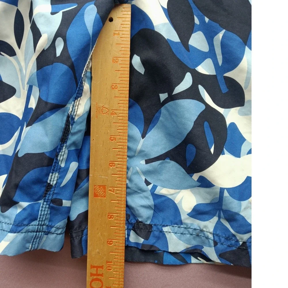 Burnside Mens Floral Board Shorts Blue White Swim Trunks Size L Cargo Pocket